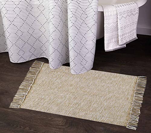 Boho Bathroom Rug 2'X 3', Khaki/Cream Hand- Woven Cotton Reversible Small Entryway Rug With Tassels Machine Washable Rug For Kitchen/Laundry/Doorway Porch Throw Floor Mat #TOP5