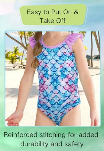 Image of DAXIANG Girls Ruffles One Piece Swimsuits Quick Dry Beach Sport Swimwear Toddler Kids Mermaid Unicorn Bathing Suit 4-10 Years