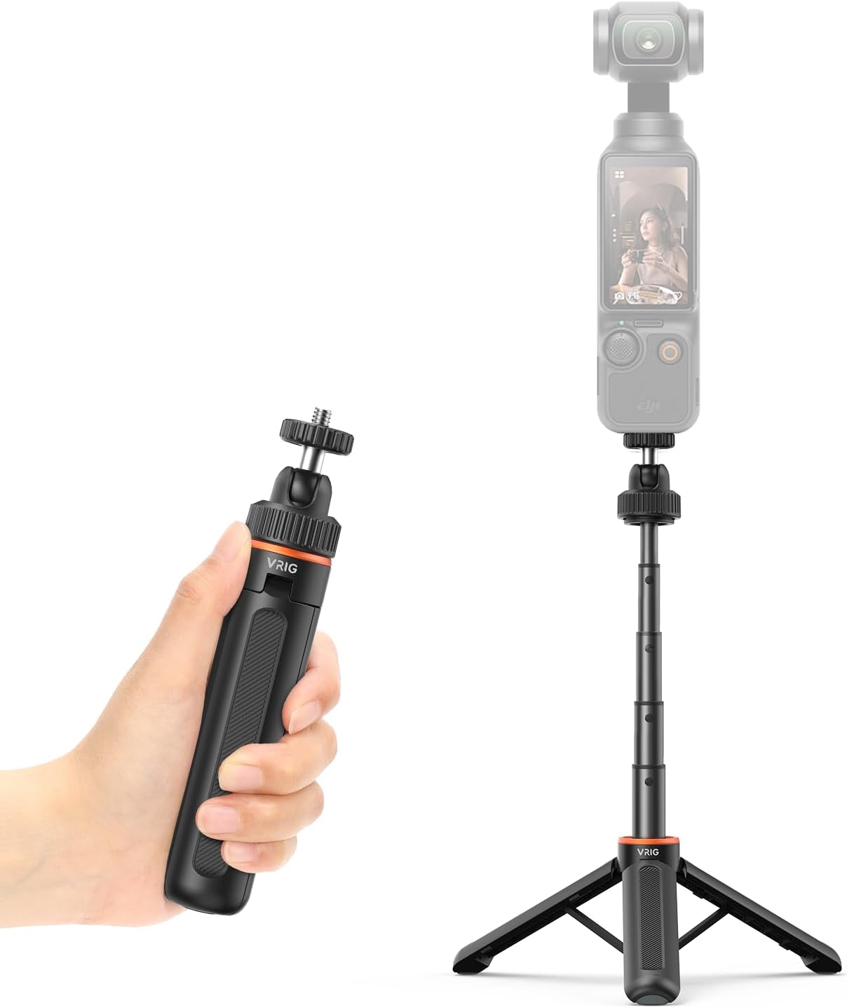 VRIG 15.7" Extendable Mini Camera Tripod for Insta360 Luna Ultra,360° Ball Head Pocket Selfie Stick Desk Tabletop Stand Handle Grip with 1/4" Screw for DJI Osmo Pocket 4/3,Xtra Muse,Insta360X5/X4,Sony