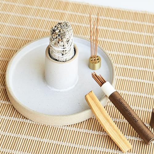 Ceramic Sage Holder for Burning Palo Santo - Sage Smudge Kit - Incense Holder for Sticks - Palo Santo Holder - White Sage Burner - Altar Supplies Decor - Palo Santo & Incense Sticks Included by Amarcado - Image 5