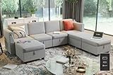 VOWNER Modular Sectional Sofa U Shaped Couch with USB C Port, 7 Storage Seat Modular Sofa Couch for Living Room, Grey