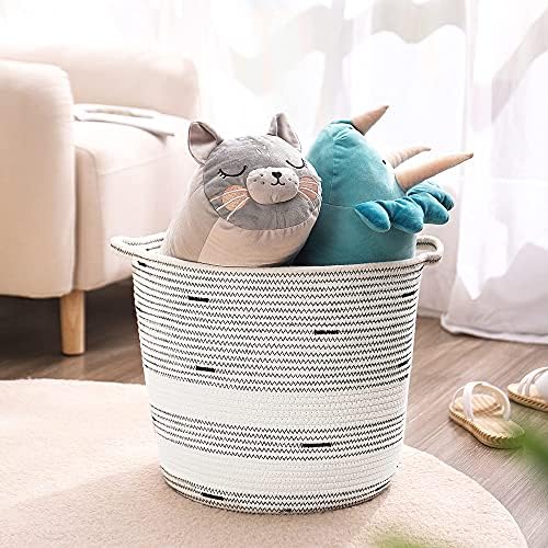 Laundry Basket with Handles, Laundry Hamper, Kids Toys Organizers, Cotton Rope Storage Basket, Blanket Basket, 38cm x 36cm x 5cm