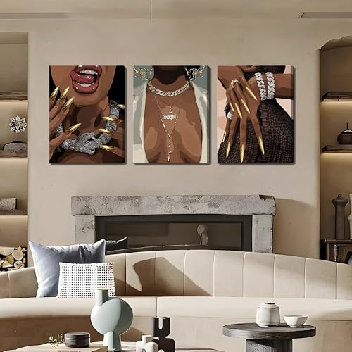 Black Woman Wall Art, African American Wall Decor Set of 3, Black Girl Pictures, Black People Culture Canvas Prints, Smart Artwork for Living Room, Bedroom, Bathroom – Framed 12x16 Inch by Goipwss - Image 7
