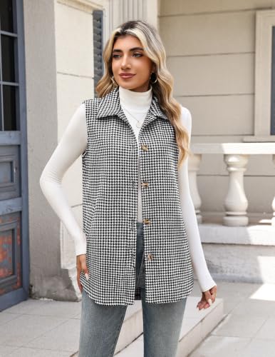 Zeagoo Vests for Women Sleeveless Plaid Flannel Jacket Button Down Coats — view 2