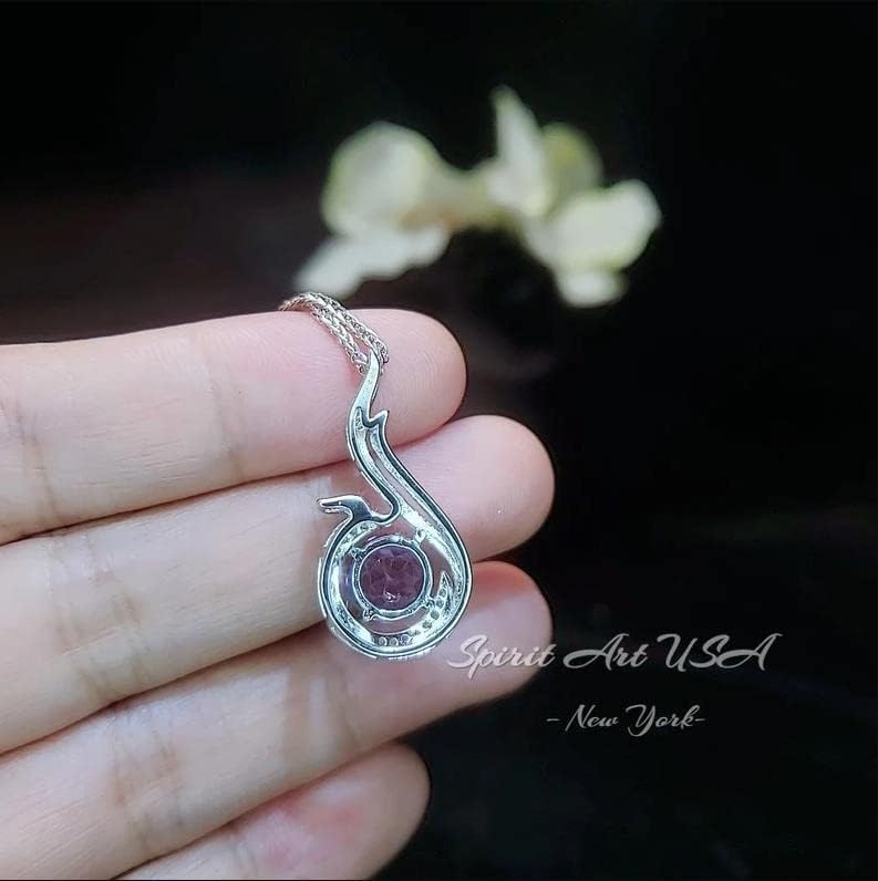 Genuine Amethyst Necklace - Phoenix Pendant - 18KGP @ Sterling Silver - February Birthstone - Luxury Amethyst Jewelry Round radiant cut Adjustable Chain - Image 6