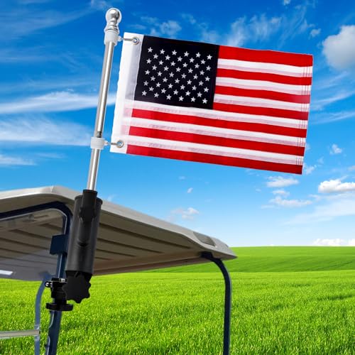 Cartalia Golf Cart Flag Holder and Flag Pole Mount Kit Universal for Yamaha EZGO Club Car, Heavy Duty Bracket for Golf Cart, Golf Push Cart with USA Flags(12"×18")