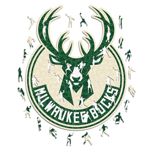 Iconic Puzzles - Milwaukee Bucks, Logo, Wooden Puzzle officially licensed NBA, 100% sustainable, size S, 150 Pcs