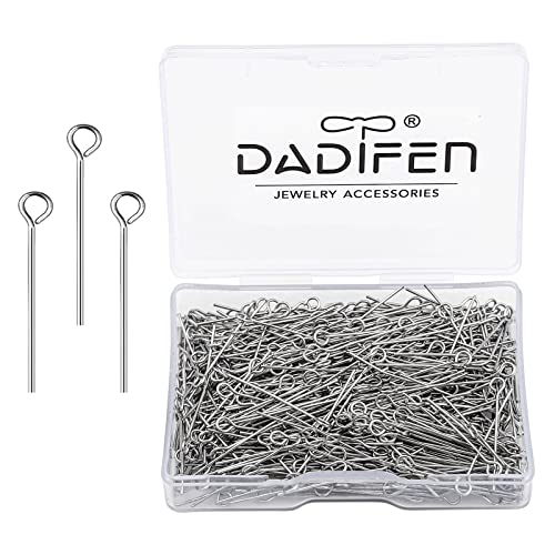 DADIFEN 304 Stainless-Steel Eye Pins for Jewelry Making 24 Gauge Silver Head Pins 0.6x25mm 500pcs/Box Open Eye Pins for DIY Making Earring Necklace Bracelets Dangle Charm Jewelry Findings Eyepins