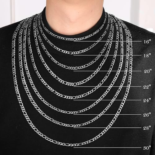 HZMAN Men Women 24k Real Gold Plated Figaro Chain Stainless Steel Necklace, Wide 3mm 5mm 7mm 9mm