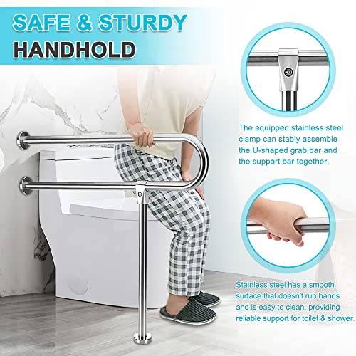 Handicap Grab Bars Rails 30-Inch Toilet Handrails Bathroom Safety Bar Hand Support Rail Handicapped Handrail Accessories for Seniors Elderly Disabled Bariatric Railing Wall to Floor Mounted Bath Grips - Thumbnail 3
