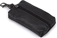 Vista 10 de Auony Funda unisex de cuero genuino para llaves con llavero y cremallera, Negro