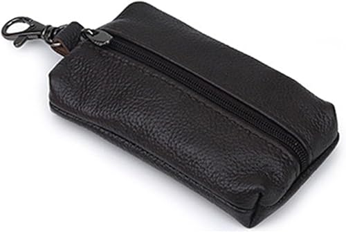 Miniatura 10 de Auony Funda unisex de cuero genuino para llaves con llavero y cremallera, Negro