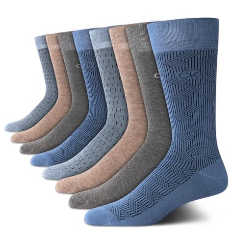 Calvin Klein Mens Crew Socks - 8 Pack Cotton Blend Performance Patterned Dress Socks - Athletic Socks for Men (7-12) - Main Image