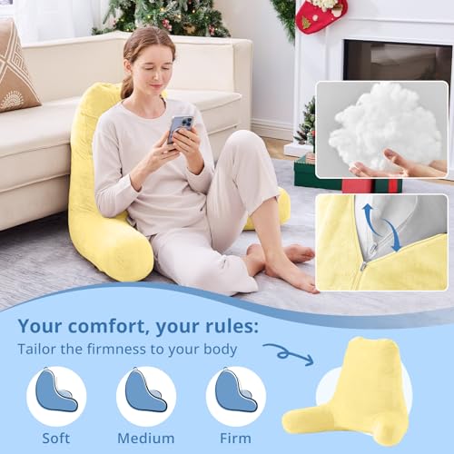 Image of Sasttie Reading Pillow for Bed, Back Pillow for Sitting Up, Light Yellow
