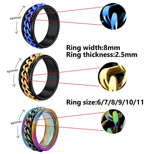 Futimely 8Mm Stainless Steel Spinner Anxiety Ring For Teen Girls Men,Fidget Rings Stress Relieving Anxiety Ring Sets Engagement Wedding Promise Band Ring For Women (Rotating Chain-6) #TOP2