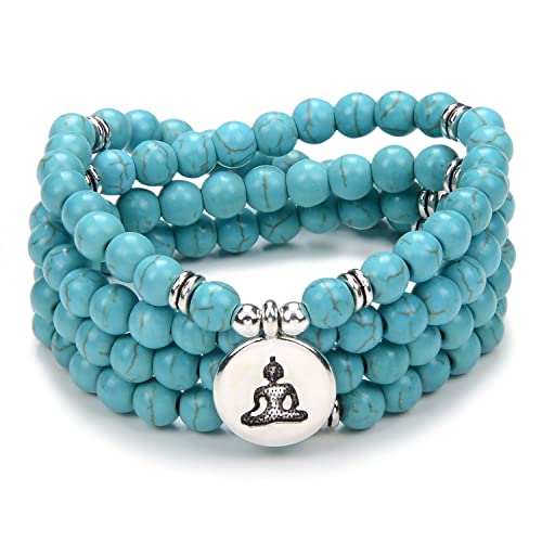 oasymala Zen Buddha Charm Necklace Mala Prayer Stone Beads 108 Bracelet with Yoga Lucky Charm for Meditation (Green Turquoise)