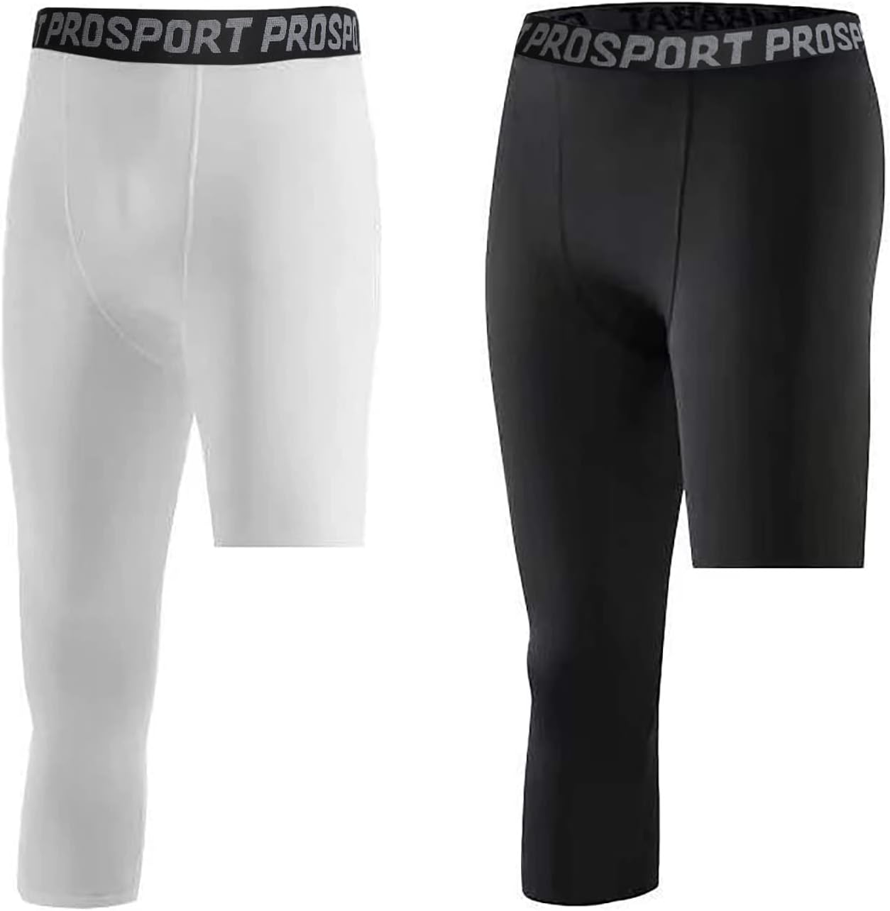 2 Pcs Men's Leggings One Leg Shorts 3/4 Tights Compression Pants for Basketball Sports Underwear Athletics Base Layer Quick-Drying Fabric Protect Leg for Running Gym Cycling