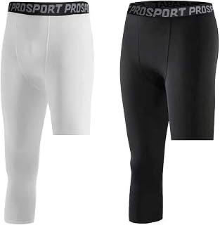 2 Pcs Men's Leggings One Leg Shorts 3/4 Tights Compression Pants for Basketball Sports Underwear Athletics Base Layer Quick-Drying Fabric Protect Leg for Running Gym Cycling