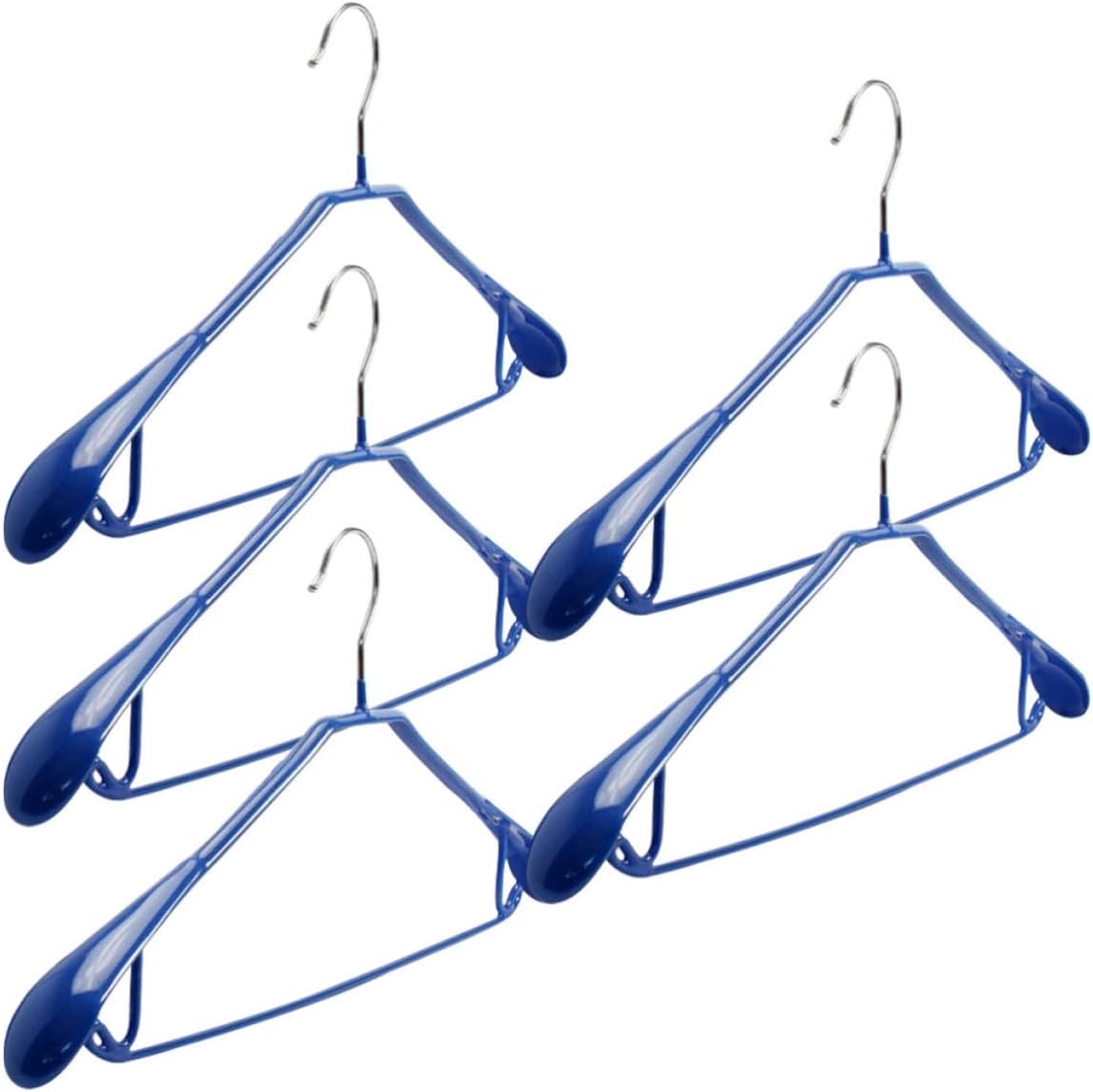 5pcs Wide Shoulder Clothes Hangers for Suits and Clothes with Anti-Slip Design, Plastic and Metal Material, Comfortable Touch, Space Saving, for Hotel and Household Use in Blue
