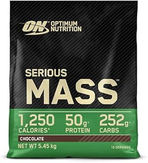 Optimum Nutrition Serious Mass Protein Powder High Calorie Mass Gainer with Vitamins, Creatine Monohydrate and Glutamine, Chocolate, 16 Servings, 5.45kg, Packaging May Vary