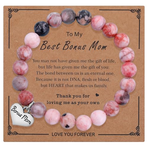 iWenSheng Step Mom Mother’s Day Gifts from Daughter Son - Bonus Mom Natural Stone Bracelet, Stepmom Christmas Birthday Mother’s Day Gifts for Stepmother