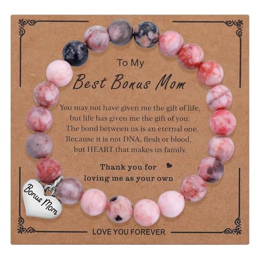 iWenSheng Step Mom Mother’s Day Gifts from Daughter Son - Bonus Mom Natural Stone Bracelet, Stepmom Christmas Birthday Mother’s Day Gifts for Stepmother