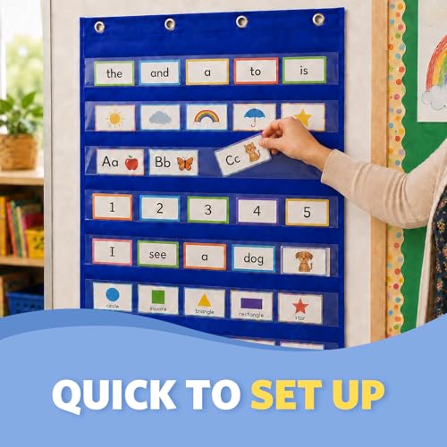 TOGETRUE Pocket Chart for Classroom, Large 10 Clear Pockets for Word Wall Letter Cards Sentence Strips, Hanging Pocket Chart for Homeschool, Teacher Supplies, Office, 44 X 27.5" — view 5