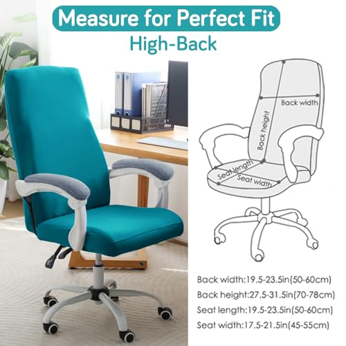 Image of HOKIPO Office Chair Cover for Executive Chair (High-Back) - 140 GSM Stretchable Fabric - Anti-Slip & Washable - Fits Tall & Big Office Chairs, Dark Cyan (AR-6204-DCYN)