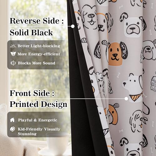 Image of MYSKY HOME Kids Blackout Curtains 95% Light Blocking Grommet Drapes 84 Inch Length 2 Panels Set with Cartoon Dog Patterns for Girls Boys Nursery Bedroom Playoom, Each Panel 52 inch W, Grey