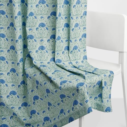 Image of haus & kinder Digital Printed Cotton Window Curtains 5 Feet Long Pack of 2 Window Curtains, 5 Feet Curtains for Window (Rosette, Blue 130x152 CM)