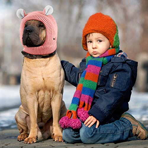 Image of Quiet Ears for Dogs, Dog Ear Muffs Noise Protection Knitted Dog Hats Pet Ears Warm Dog Ear Cover Winter Hat Dog Snood Head Wrap Bunny Costume for Medium to Large Dogs Cats Pets (Pink)