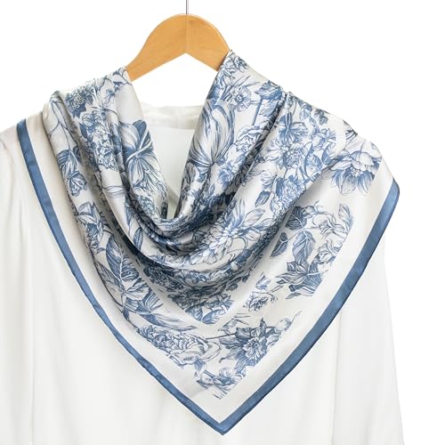 100% Mulberry Silk Scarf for Women for Neck, Large Bandana Square Satin Head Scarf for Hair 35"x35"2