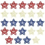 SULOLI 24 Pcs 4th of July Star Rattan Decoration, Red White and Blue Wicker Rattan Stars for Independence Day Home Decor DIY Craft Vase Bowl Filler Table Decoration