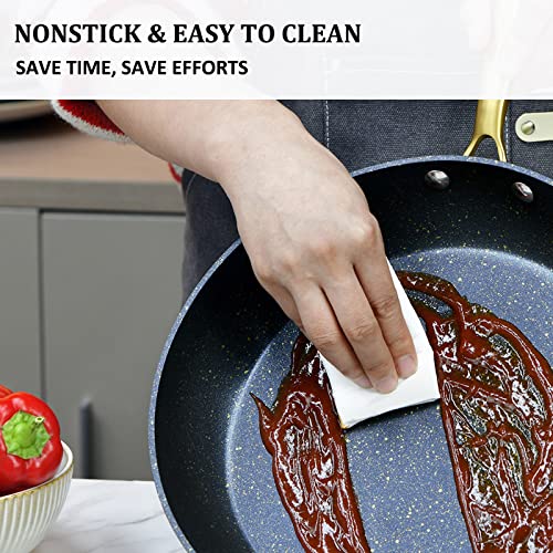 Nonstick Cookware Set With Stainless Steel Handle, Oven Safe Pans And Pots Set, 9.5 & 11 In Granite Coating Fry Pan Skillet, 5Qt Stock Pot, Saute Pan, Sauce Pan For Cooking, Gas, Stove, Induction #TOP2