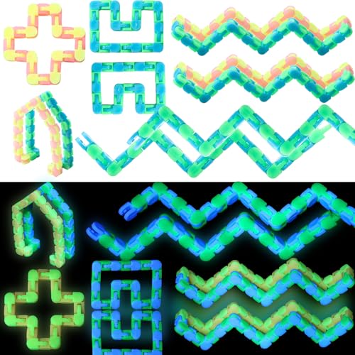 LaRandom 36 Pcs Fidget Tracks 24 Links Glow in Dark Snap Snake for Kids