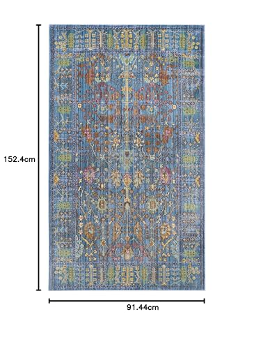 SAFAVIEH Boho Rug for Living Room Dining Room, Bedroom - Valencia Collection, Short Pile, in Blue and Multi, 122 X 183 cm - Image 2