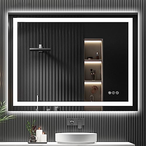 Image of 48x36 Inch LED Bathroom Mirror with Lights Front and Backlit Lighted Vanity Mirror for Bathroom Wall with 3 Colors Dimmable Anti-Fog Memory Shatter-Proof IP54 Waterproof Horizontal /Vertical