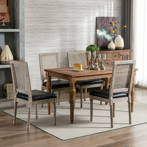 Janoray Farmhouse Dining Chairs Set Of 4 With Wooden Rectangle Cane Back And Leather Upholstered Seat For Dining Room And Kitchen- Black #TOP4