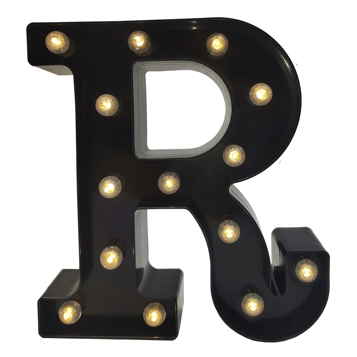 Black Alphabet Marquee Letters LED 26 Alphabet Light Up Letters with Diamond Bulb Battery Powered Led Letter for Wedding Birthday Christmas Home Bar Decoration Party Night Light (Black Letter R)