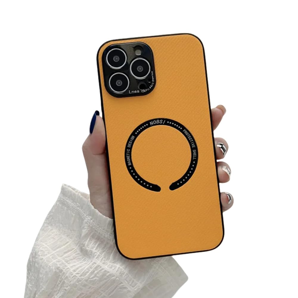 Coque jaune iPhone 14 Plus étui en cuir de luxe pour style urbain actif