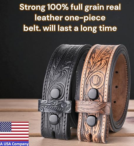 Belt without buckle for men - 100% Full Grain One Piece Leather, Western and casual belts -2 pack Cowboy Belt for Jeans,USA2