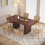 QHITTY 78 Inch Fluted Dining Table, Wood Kitchen Table for 6 to 10, Farmhouse Long Rectangle with Strip Base for Dining Room, Kitchen Walnut