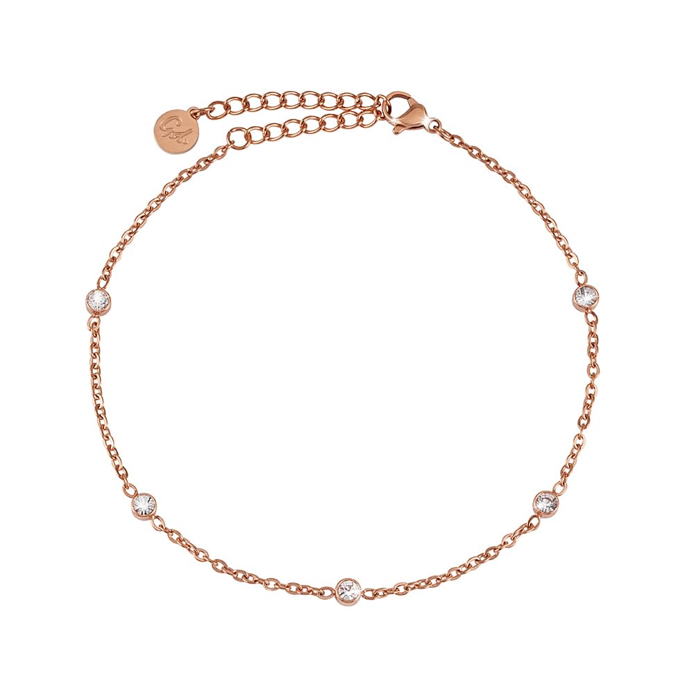 Gd. GOOD.designs EST. 2015 Zirkonia Fußkette für Damen wasserfest I Fußkettchen verstellbar (22-27cm) aus Edelstahl in 18K Gold und Silber I Frauen Fußschmuck mit funkelnden Dots