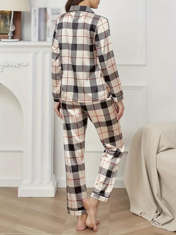 Image of Night Suit for Women with Full Sleeve Button-Down Top with Pant Dress for Woman,Night Dress for Woman, Two-Piece Loungewear Set