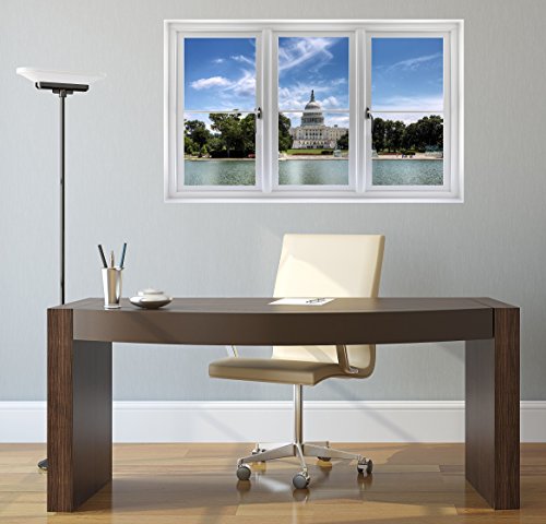 36" Window Scape Instant View Washington Dc Capitol Building #1 Wall Graphic Sticker Decal Mural Home Kids Game Room Office Art Decor #TOP20