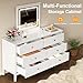 RoyalCraft 6 Drawer Dresser with Lighted Mirror, White Fluted Modern Wood Chest of Drawers, Long Dresser for Bedroom Storage