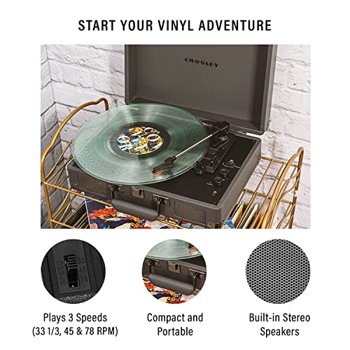 Image of Crosley CR8005F-SG Cruiser Plus Record Player, Slate | 3-Speed Turntable, Bluetooth In / Out, Built-in Stereo Speakers, Isolated Internal Speakers Minimize Vibration
