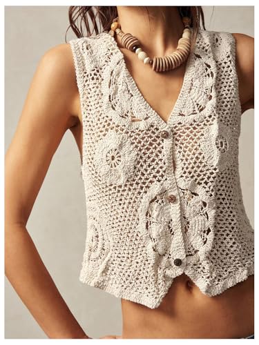 Image of GORGLITTER Women's Embroidered Floral Crochet Vest Western Top Rodeo Outfit