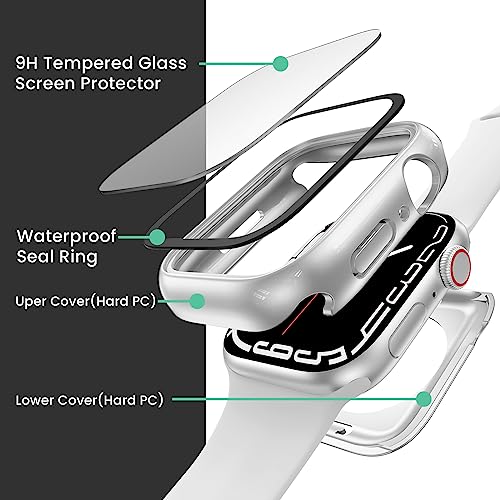 Image of 3 in 1 Goton Waterproof Hard Case for Apple Watch Screen Protector 40mm, 360 Slim Full Protective Tempered Glass Face Cover + Back Hard PC Bumper for iWatch SE 3 /SE 2 /SE, Series 6 /5 /4, 40mm Silver
