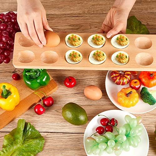 3 Pcs Deviled Egg Tray Wooden Deviled Egg Platter Holder For Dishes 12 Holes Reversible Wood Charcuterie Board 16.5 X 4 X 0.75 Inch Cheese Serving Board Countertop Egg Plate Wood Cutting Board #TOP1